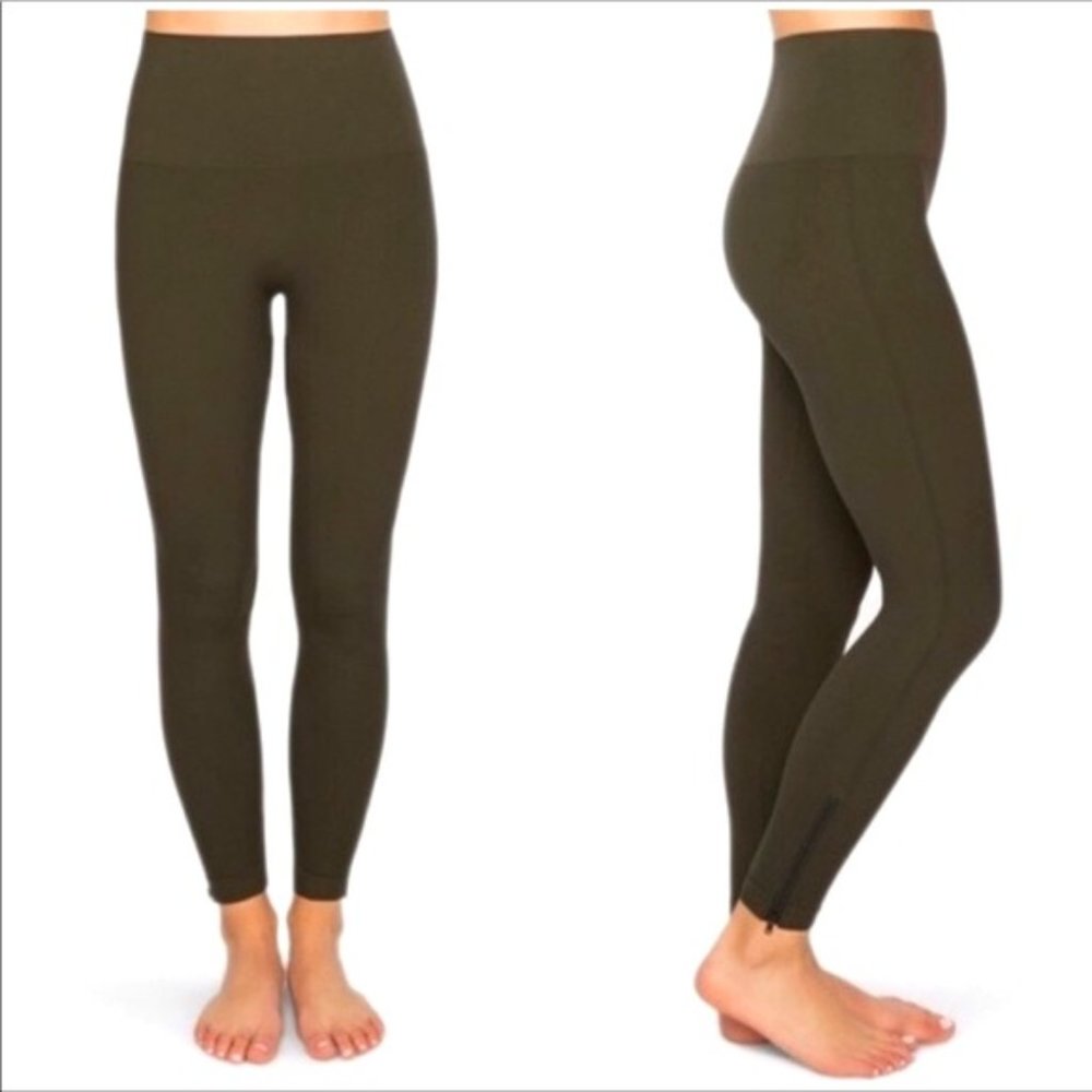 SPANX Seamless Side Zip Leggings army green olive XL
